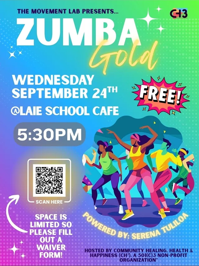 Past CH³ Zumba Gold session flyer with illustrated dancers.