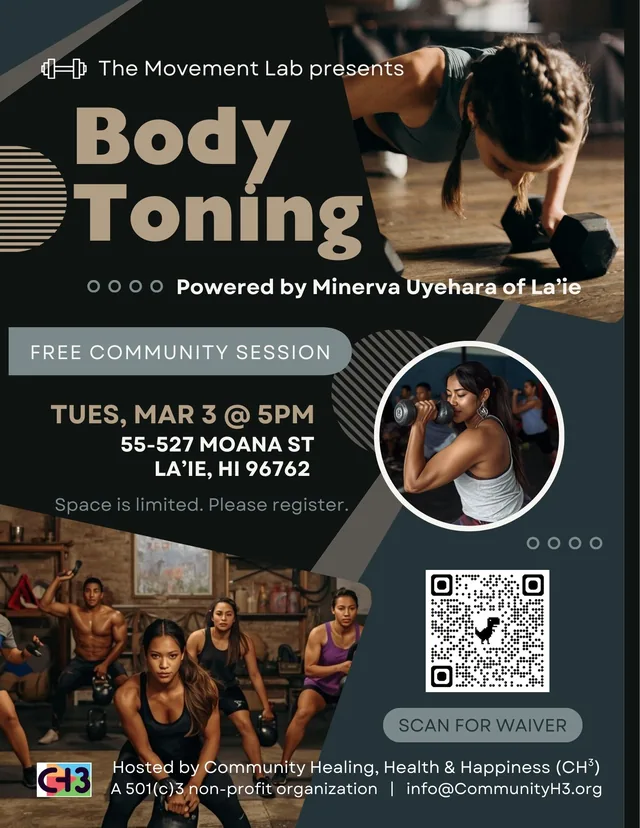 Past CH³ Body Toning session flyer featuring fitness imagery.