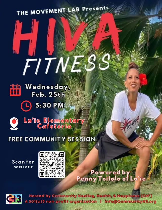 Past CH³ Hiva Fitness session flyer featuring facilitator Penny Toilolo.