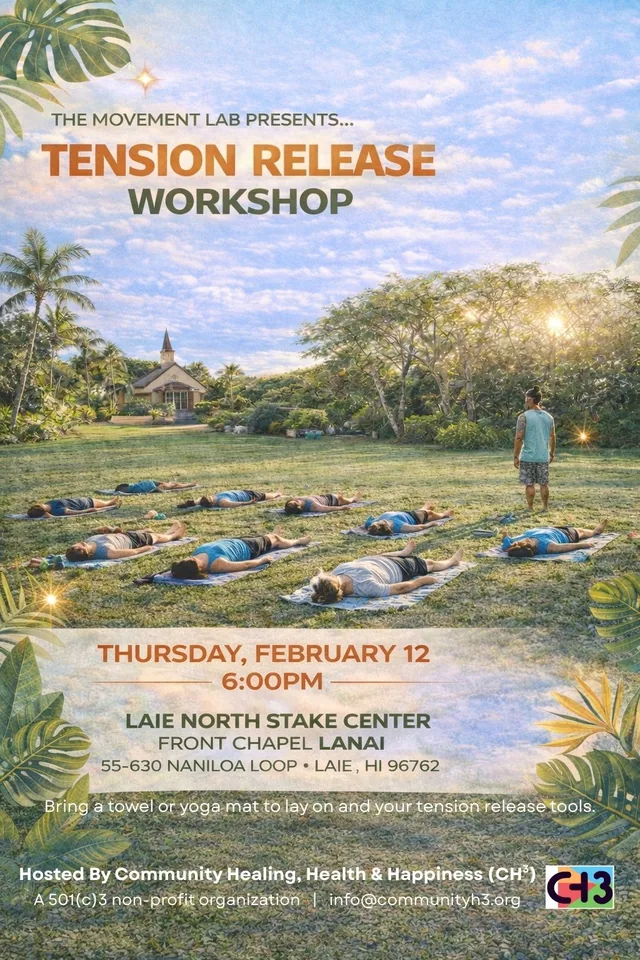 Past CH³ Tension Release Workshop flyer with an outdoor relaxation scene.
