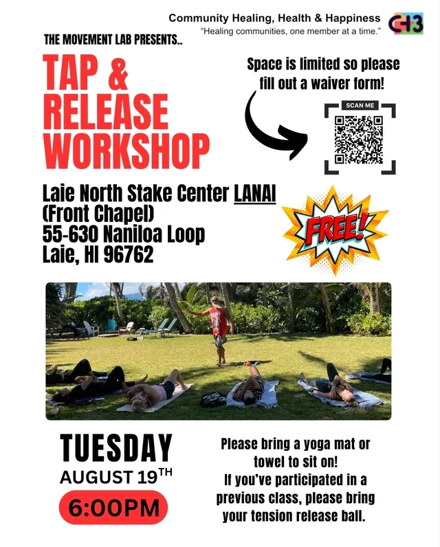 Past CH³ Tap & Release Workshop flyer with outdoor session photographs.