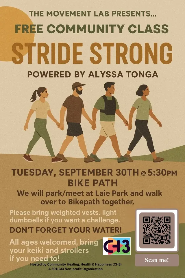 Past CH³ Stride Strong session flyer with an illustration of people walking.