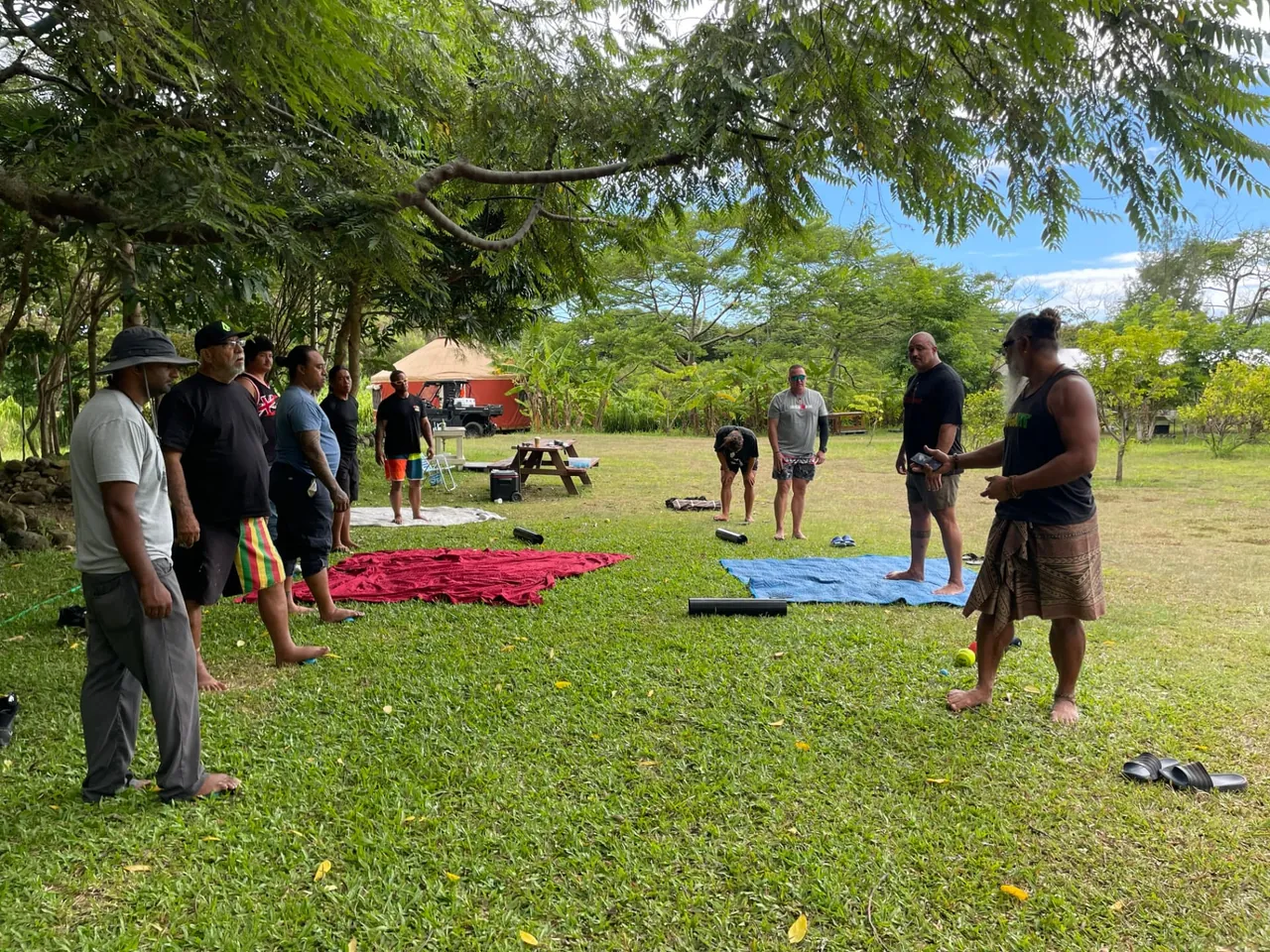 Men participating in an outdoor CH³ Tension Release session presented in partnership with Men’s Purpose.